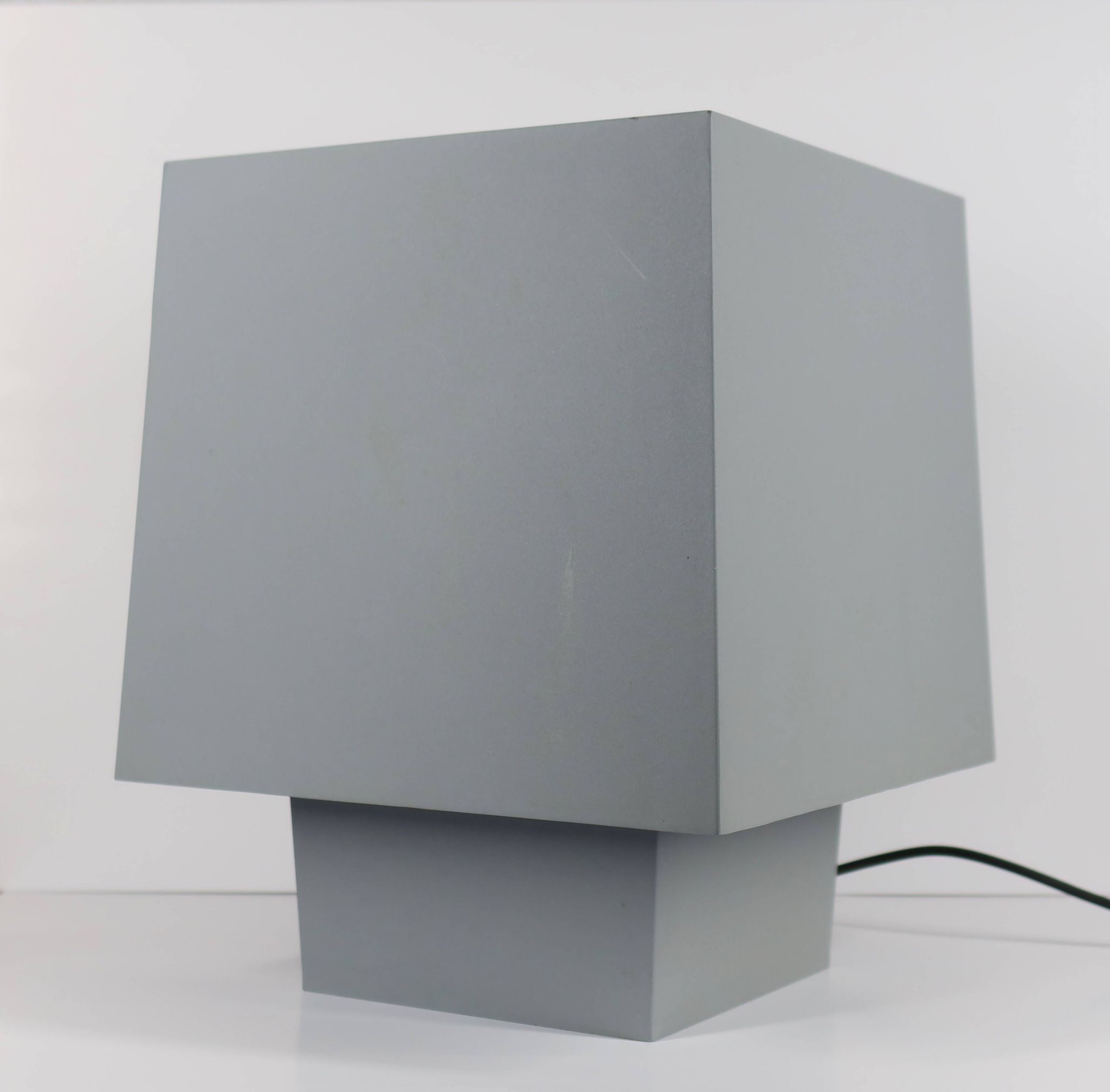 Grey metal cubic design lamp, coloured filters and Japanese signature.