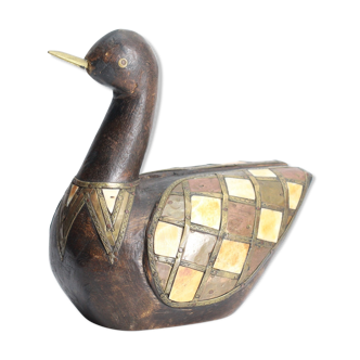 Duck statue in brass, wood and bones