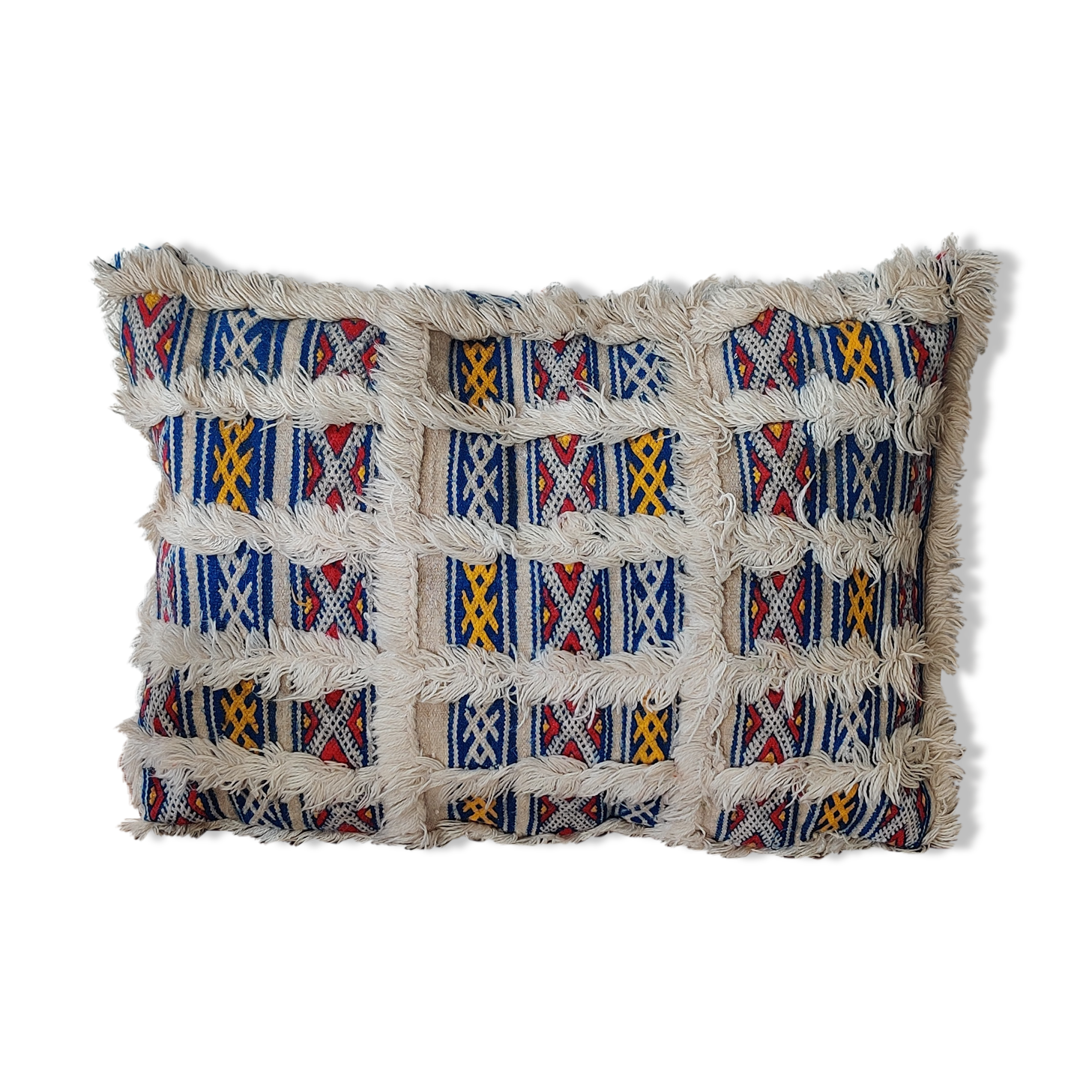 Vintage Berber cushion white and blue