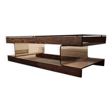 Rectangular smoked acrylic coffee table 1970s | Mid-century modern design furniture