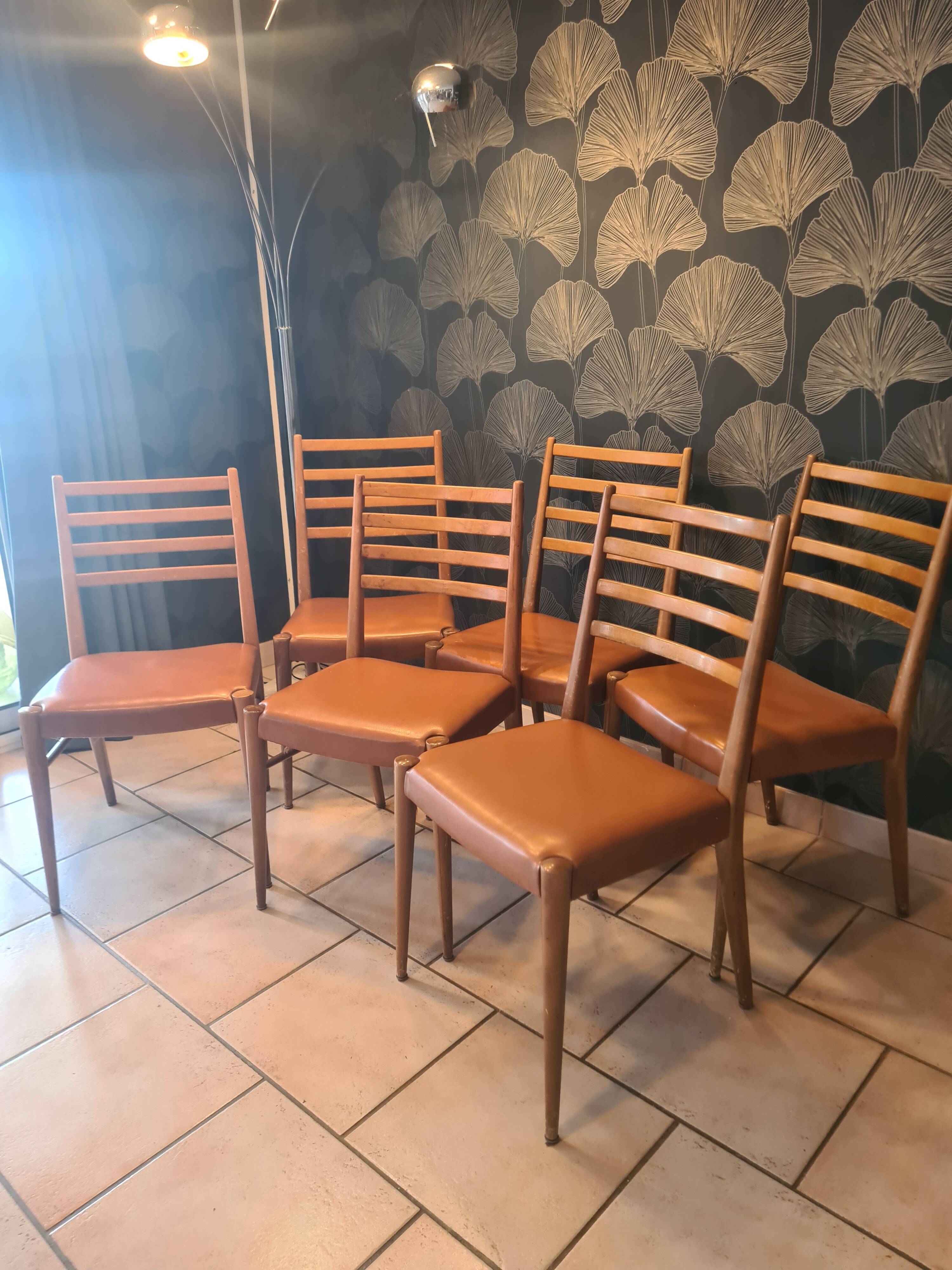 lot of 6 teak chairs from the 1950s, Scandinavian, Danish 87 x 44 x 43 BEG