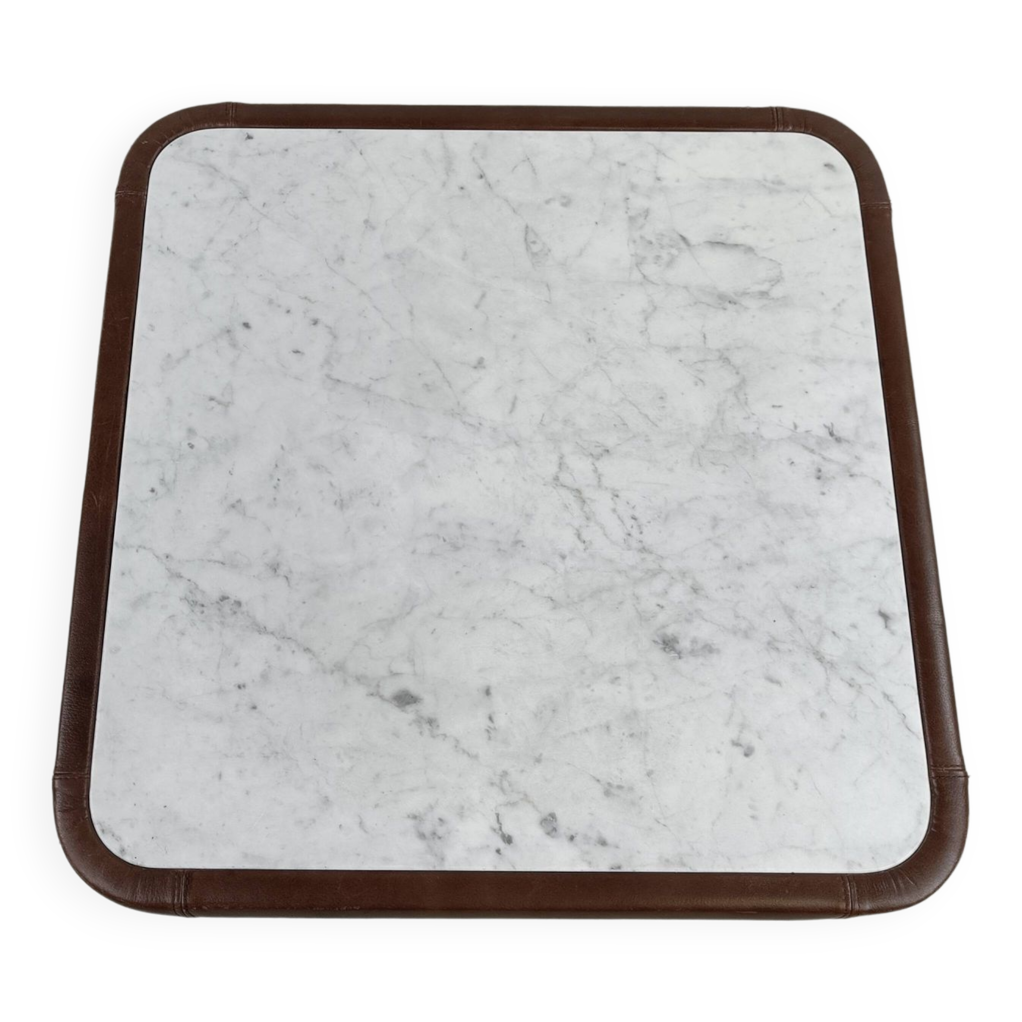 Vintage coffee table in marble and leather attribué à Desede, 1970s