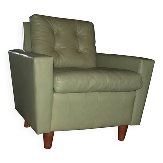 Mid century pistachio leather lounge chair, 1950s