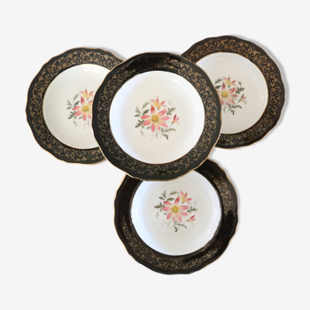 Set of 4 L'Amandinoise soup plates, Clematis pattern, vintage French, authentic