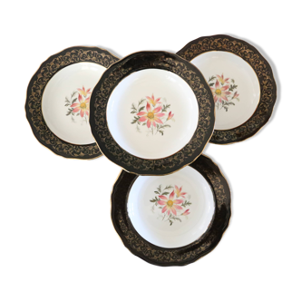 Set of 4 L'Amandinoise soup plates, Clematis pattern, vintage French, authentic