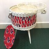 Tripod worker in rattan and vintage fabric