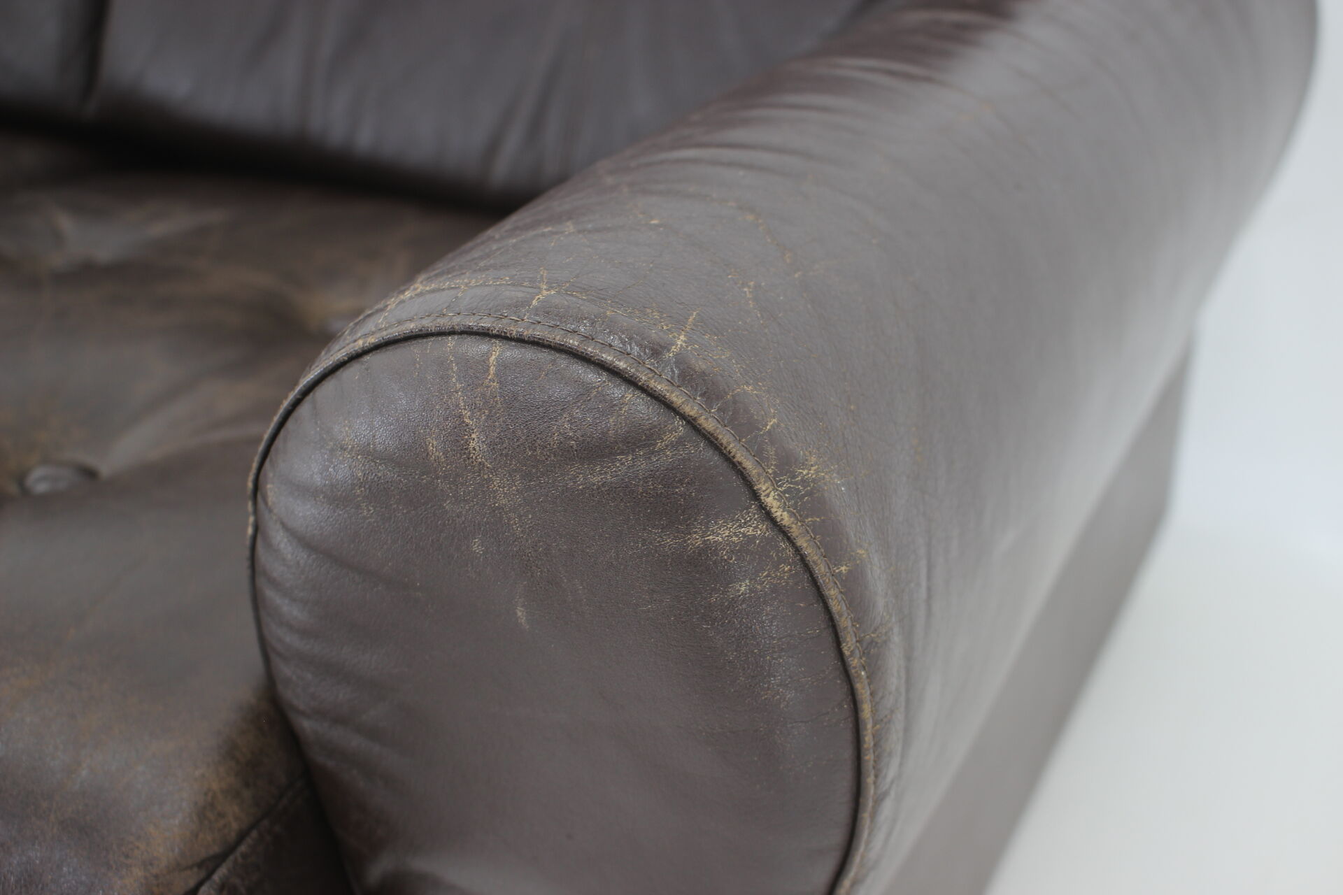 1970s Danish Brown Leather 2 Seater Sofa