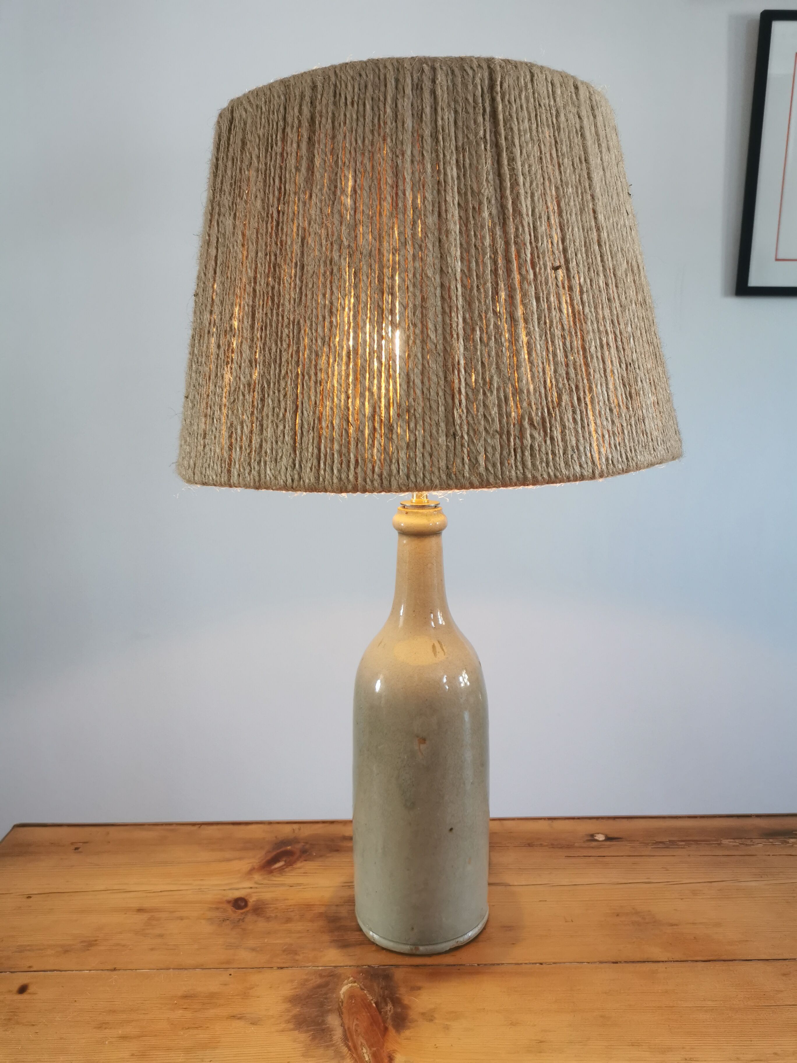 Vintage stoneware and rope lamp