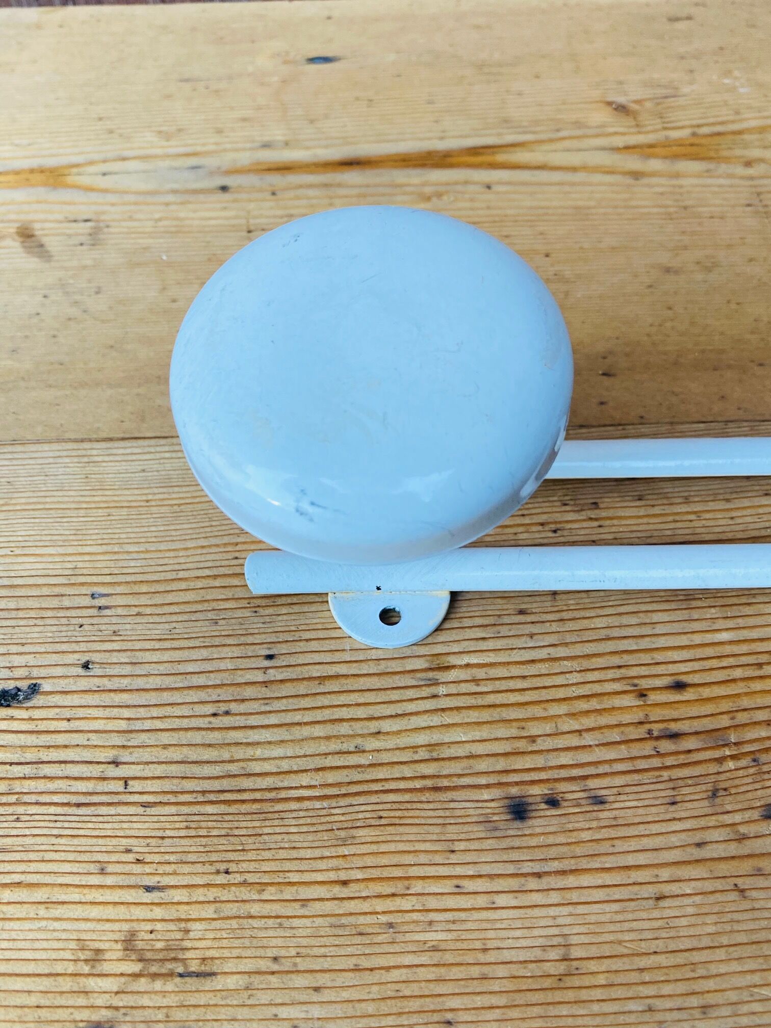 Metal wall coat rack 2 white hooks 60s.