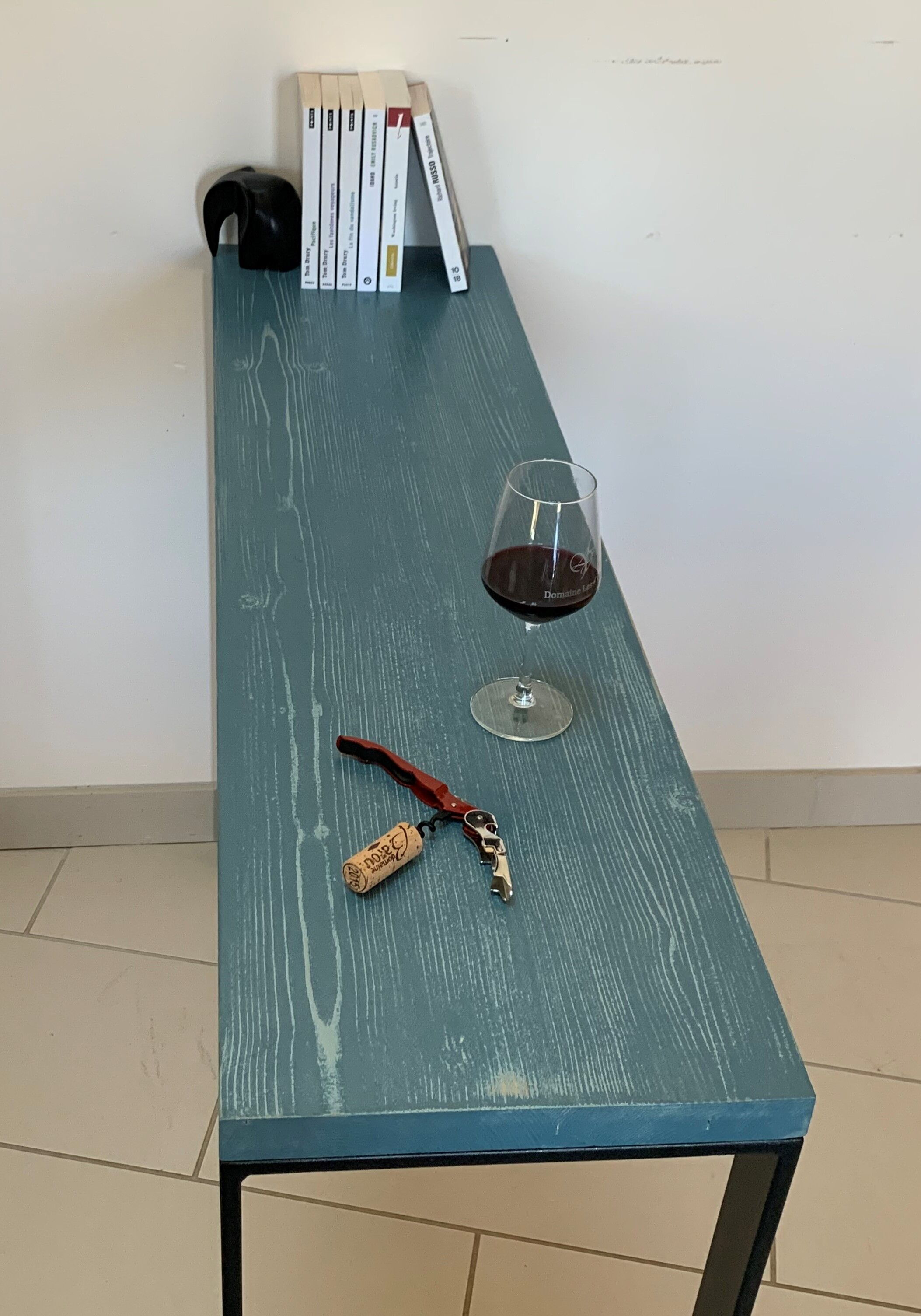 Console tray wood base footing steel