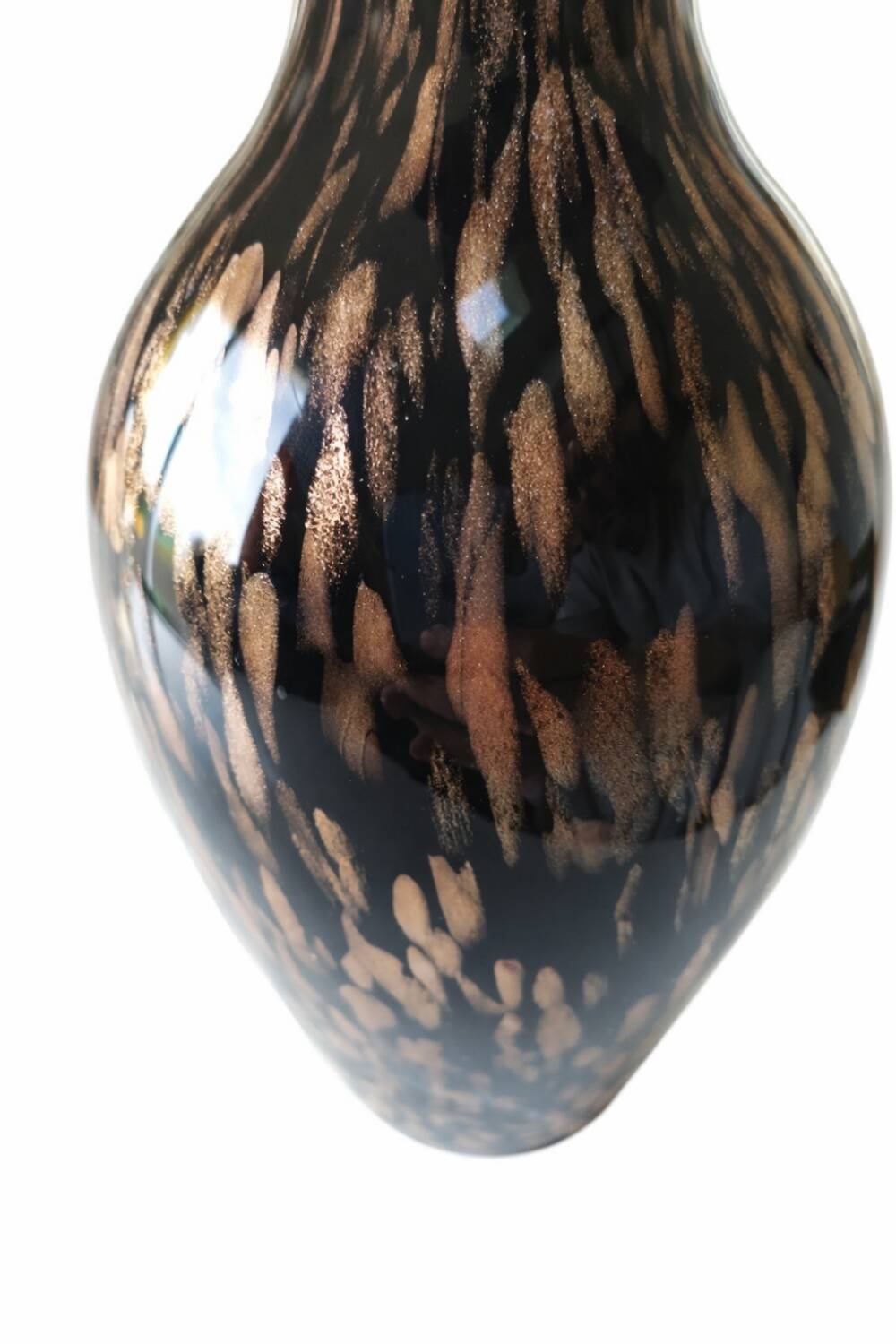 Italian vase in blown black glass & copper aventurine – 1960s