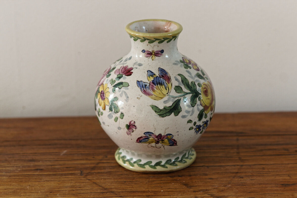 Earthenware ball vase, signed Veuve Perrin