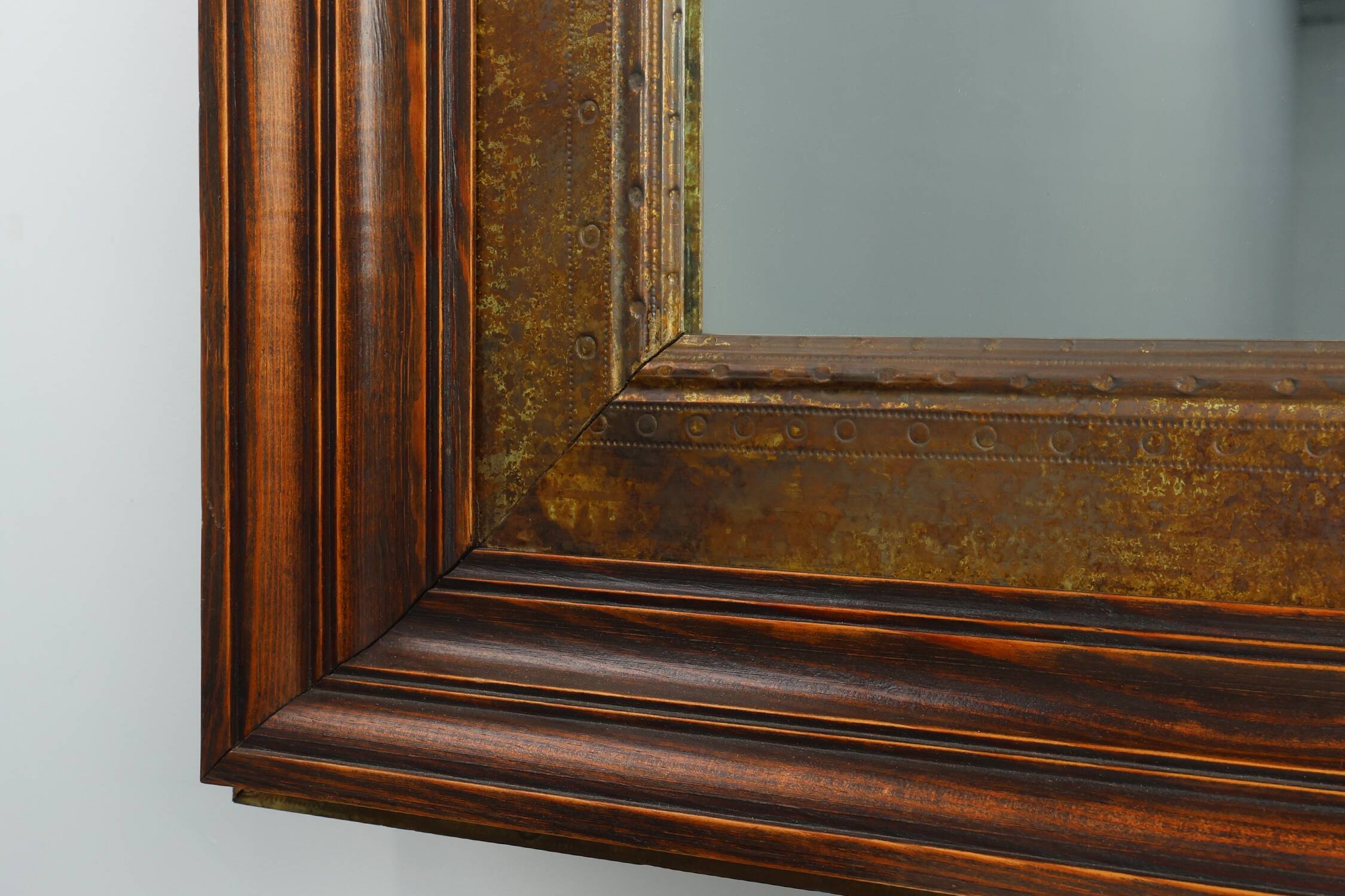 Wooden Mirror with Copper Details, Belgium 1970s