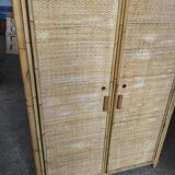 Two-door wicker and bamboo wardrobe