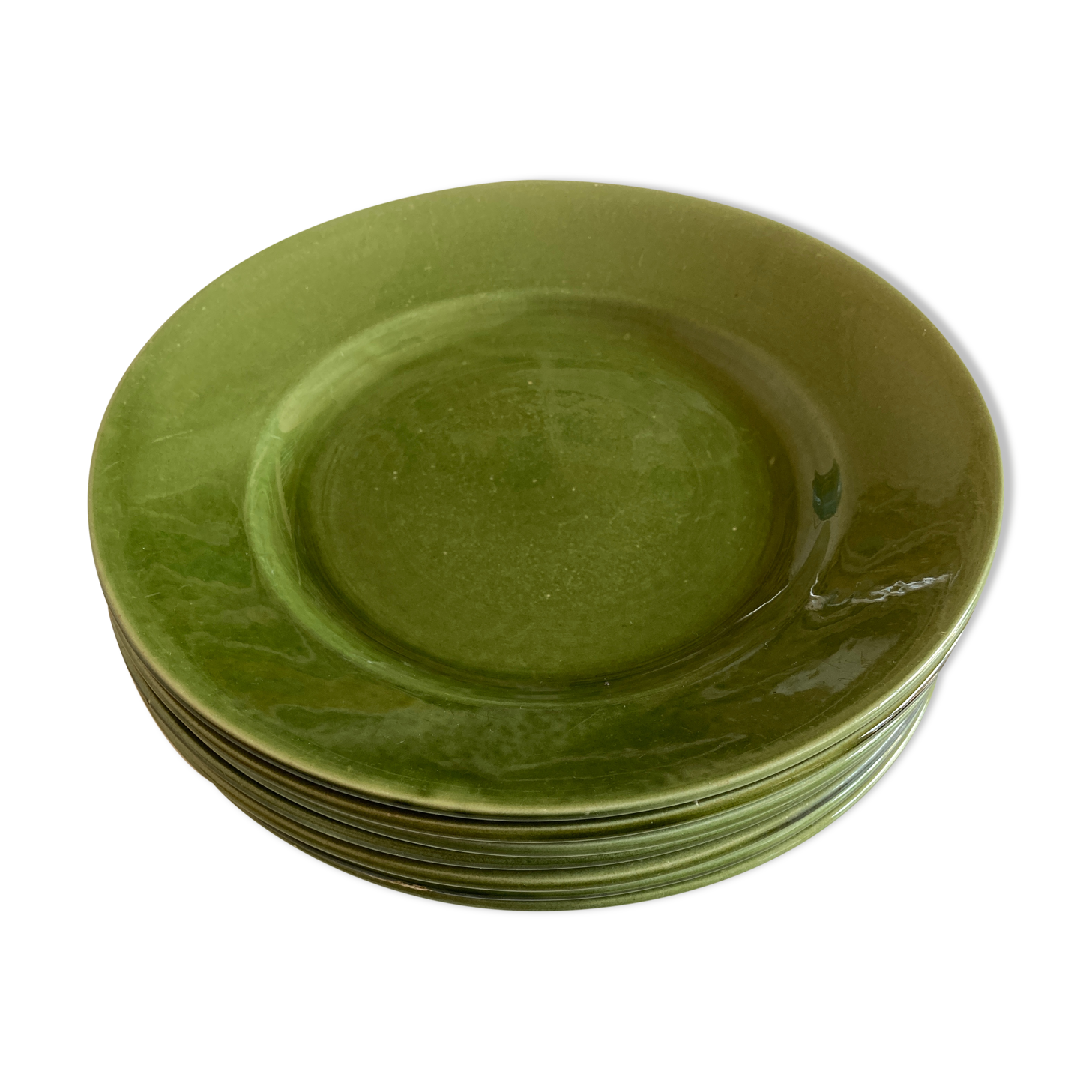 Set of 6 plates in green faience 1960