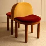 2 wooden and velvet chairs