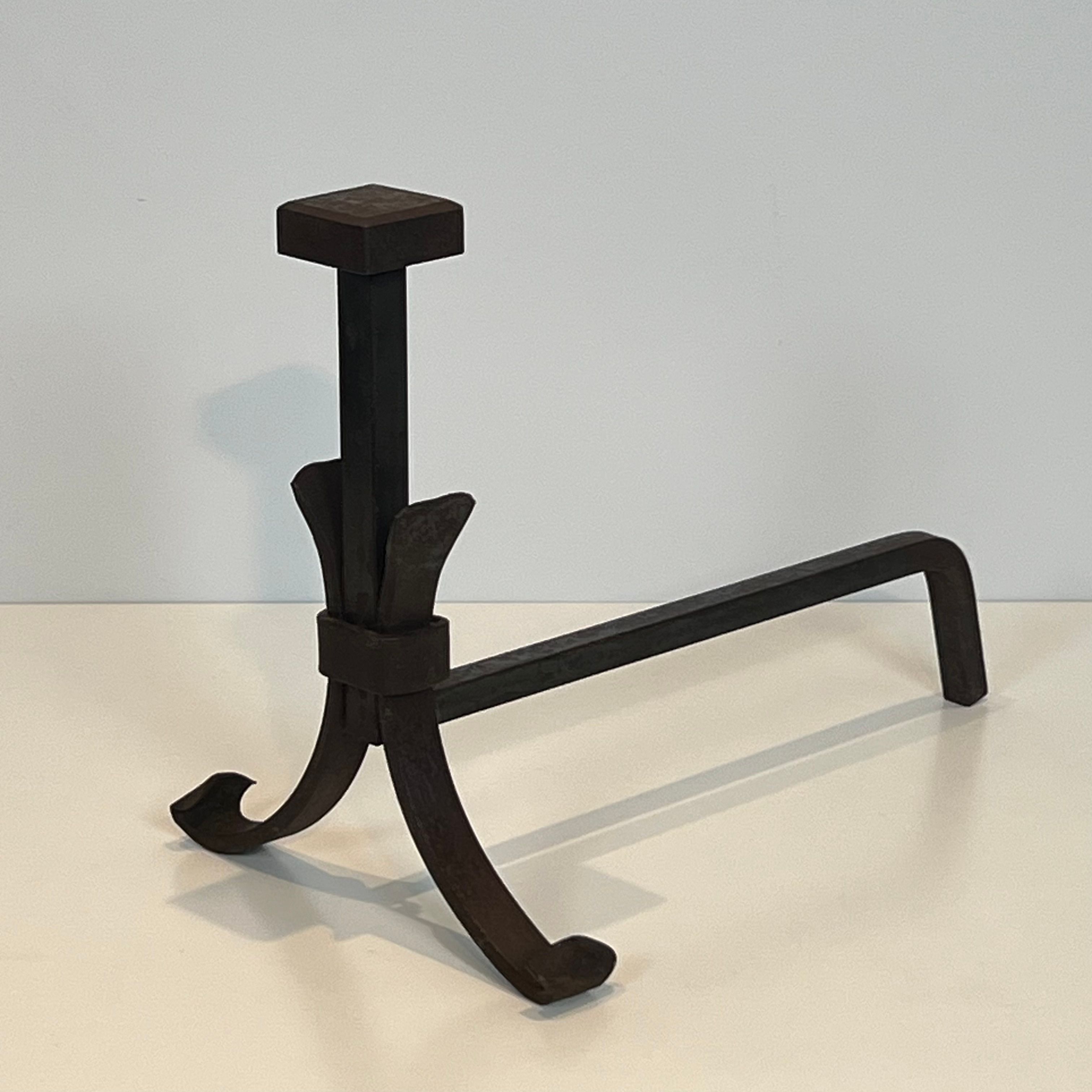 Pair of modernist wrought iron fire dogs
