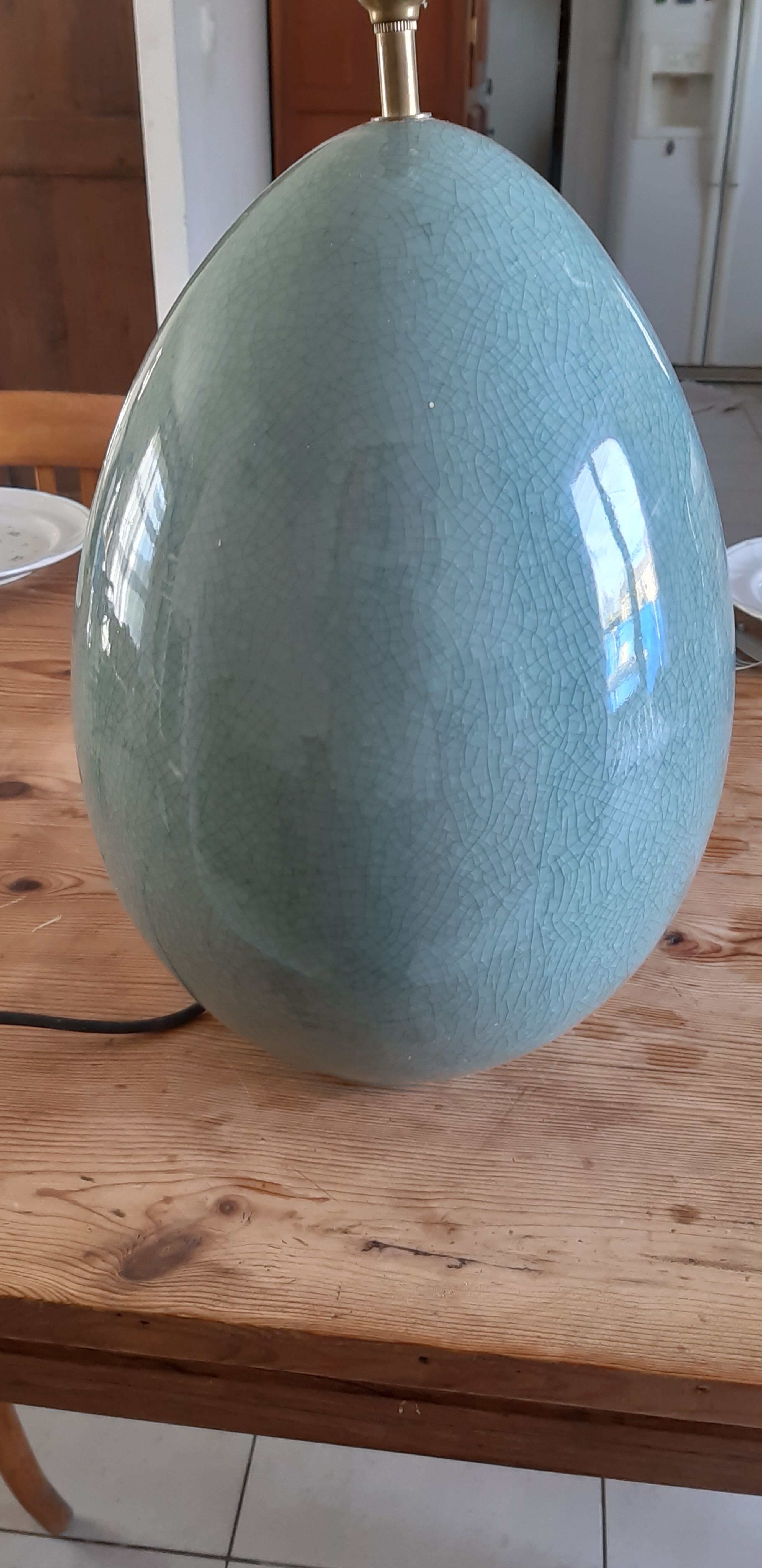 Celadon green cracked earthenware egg lamp foot