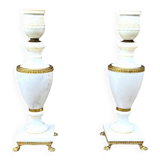 Pair of elegant antique lamp bases in alabaster and gilt brass