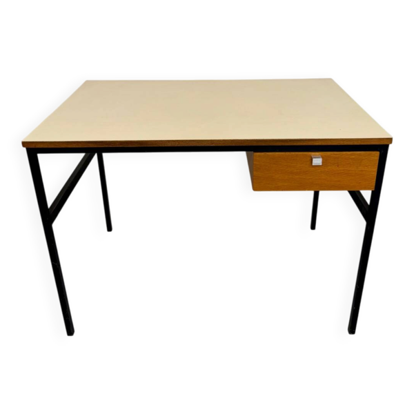 Ancien petit bureau design Pierre Paulin CM217 années 60 bois métal