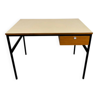 Ancien petit bureau design Pierre Paulin CM217 années 60 bois métal