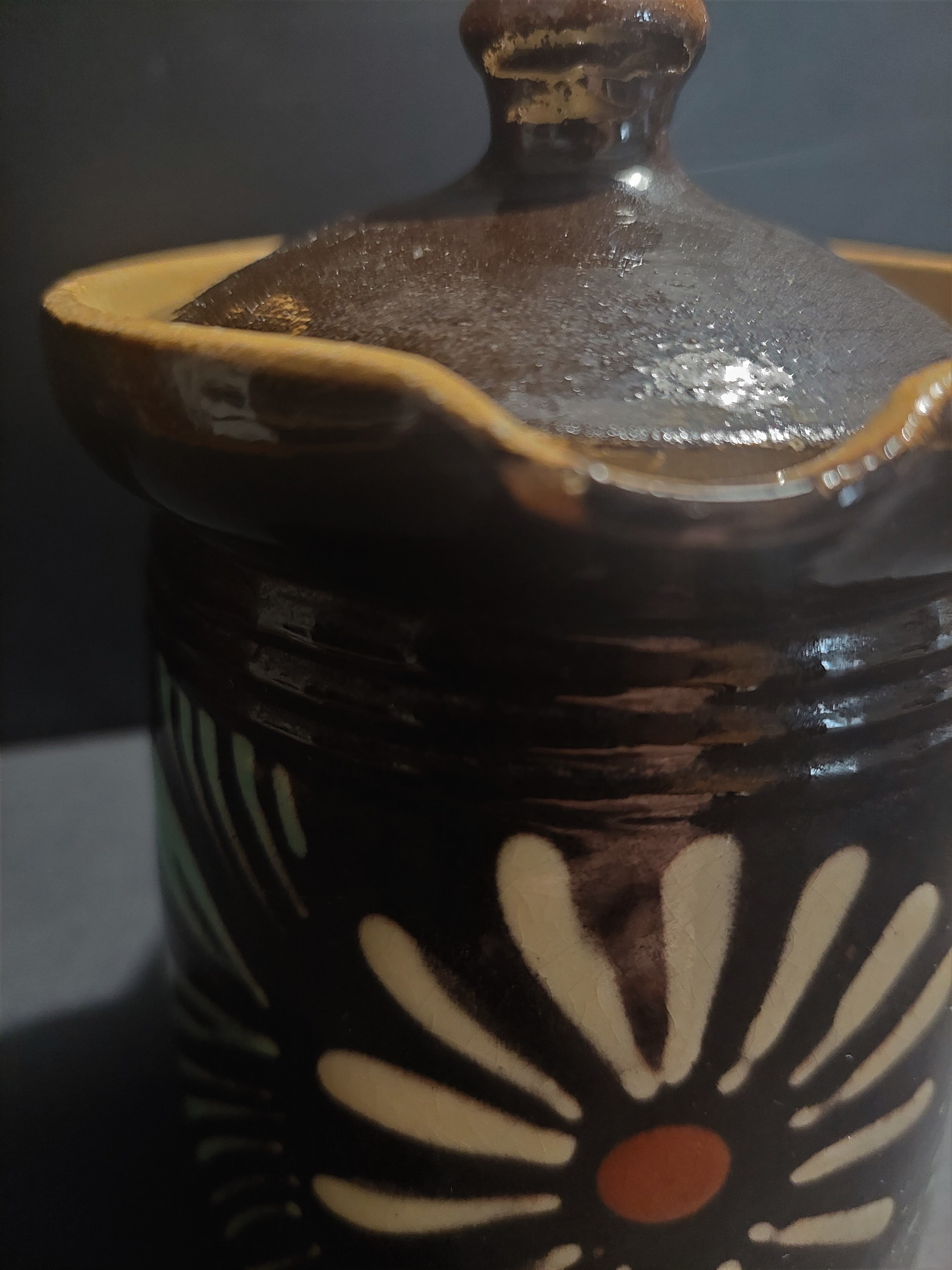 Pitcher covered glazed terracotta alsace Soufflenheim XXth