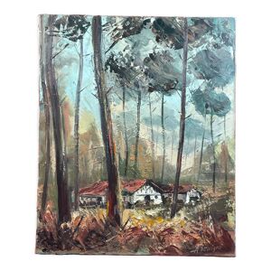Ferme Landaise derrière les arbres