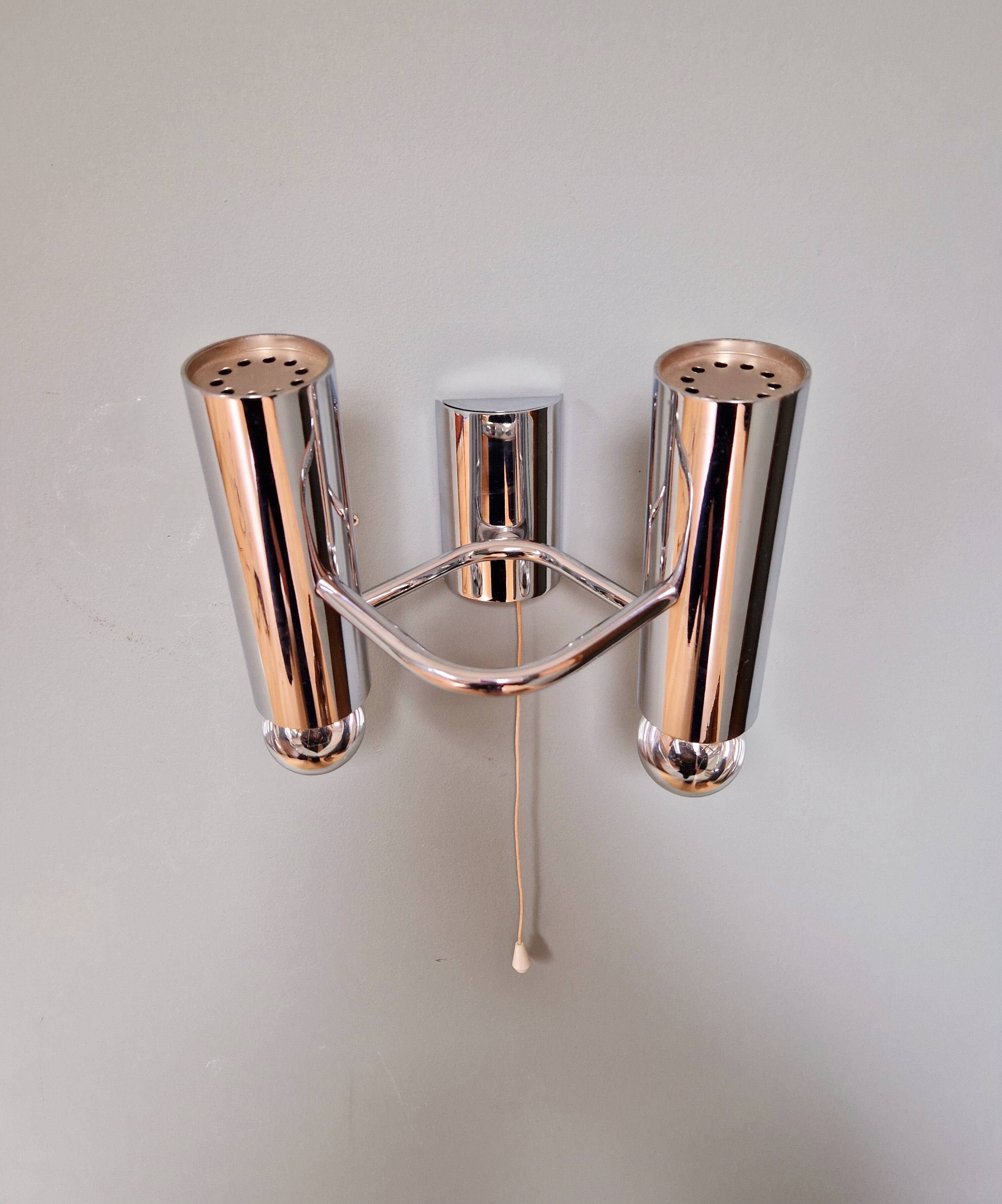 Double wall light in chromed metal, G. SCOLARI, 70s