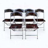 6 chaises pliantes en Plexiglas fumé et métal chrome Chaisor 1970