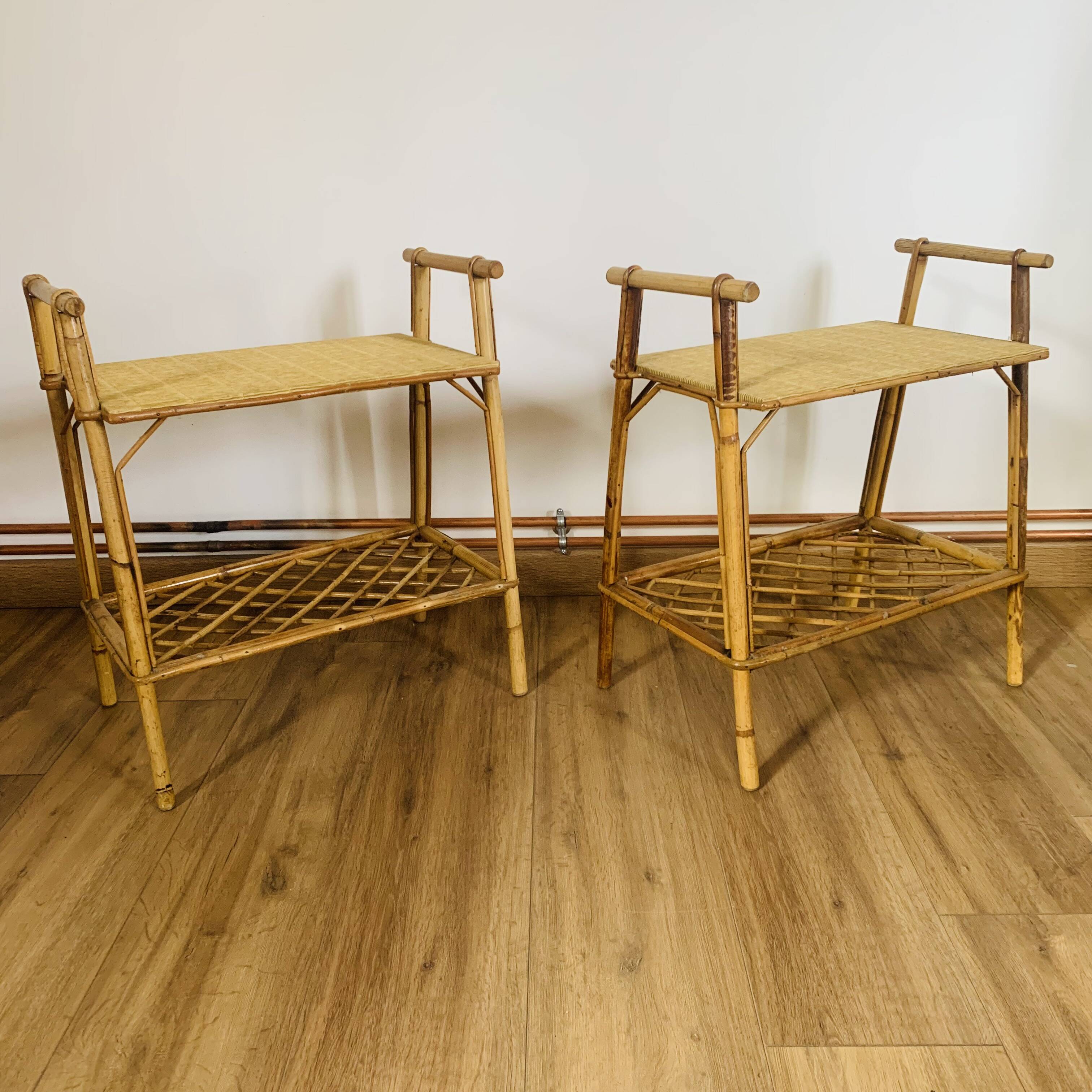 Pair of rattan bedside tables