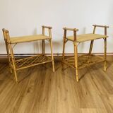 Pair of rattan bedside tables