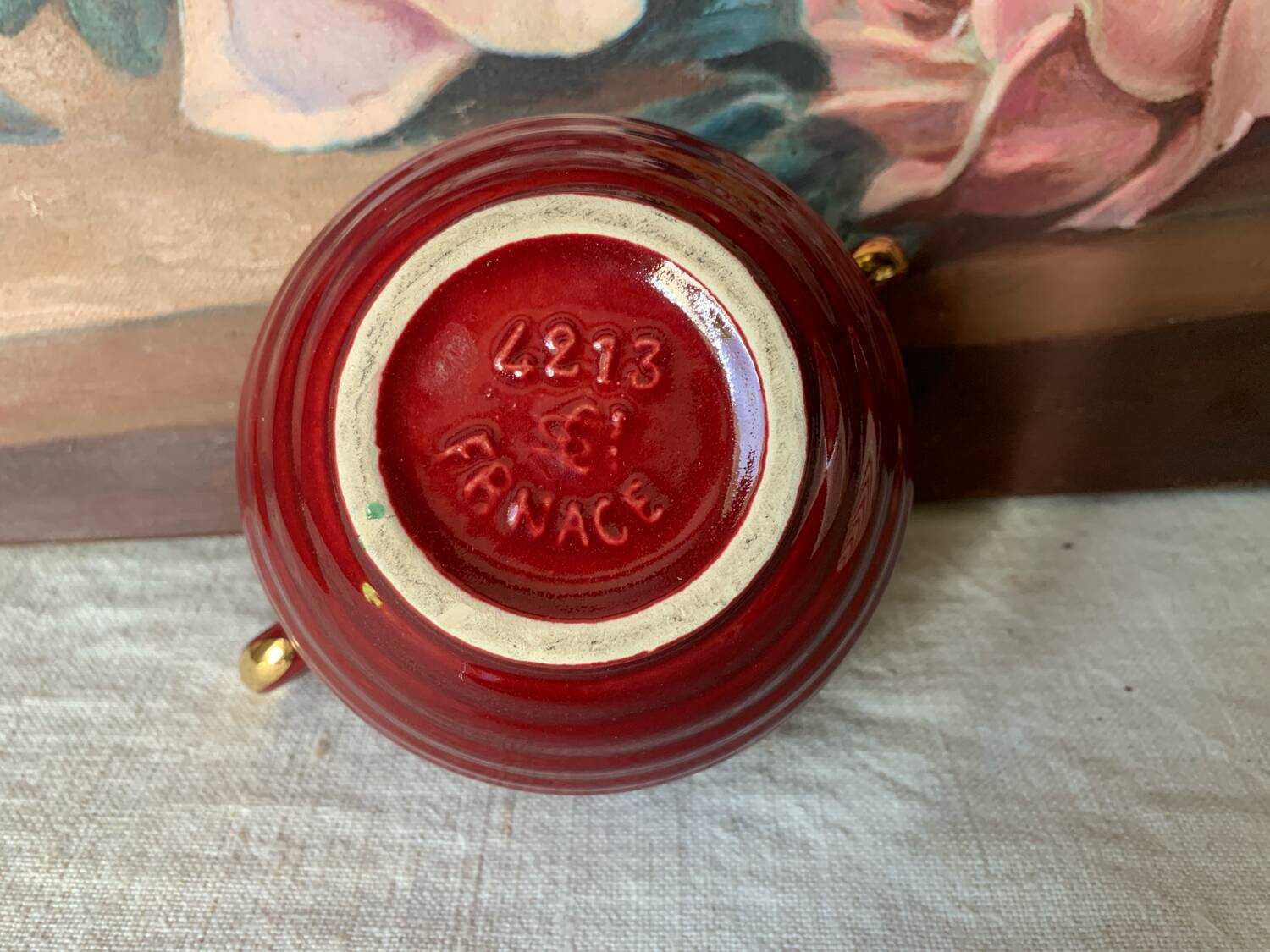 Saint Clément Art Deco Burgundy and Gold Sugar Bowl