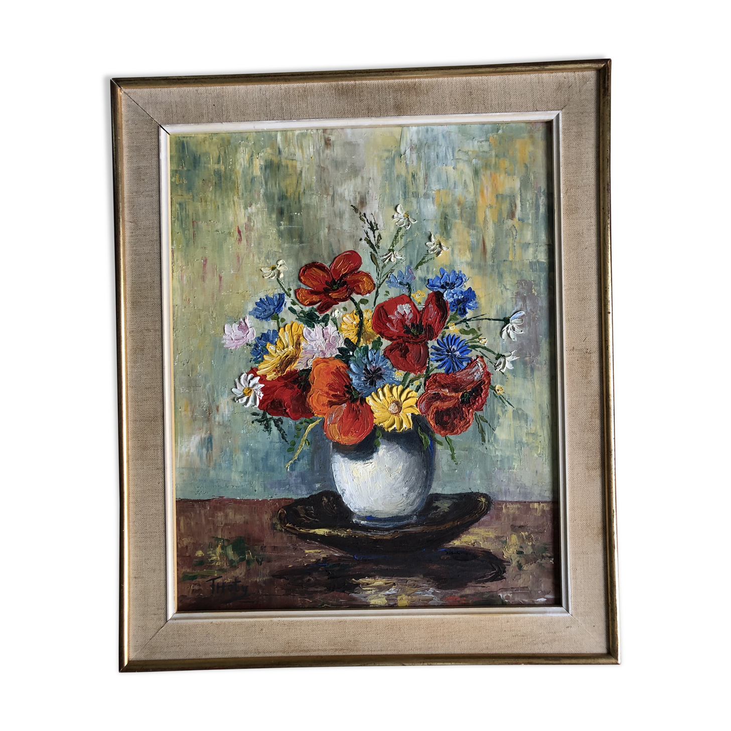 Oil on canvas: Still life with bouquet