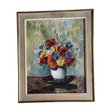 Oil on canvas: Still life with bouquet