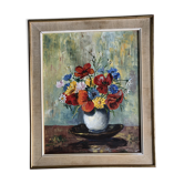 Huile sur toile Nature morte au bouquet