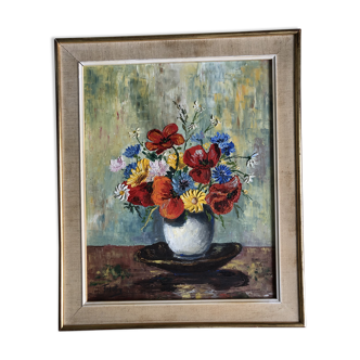 Huile sur toile Nature morte au bouquet