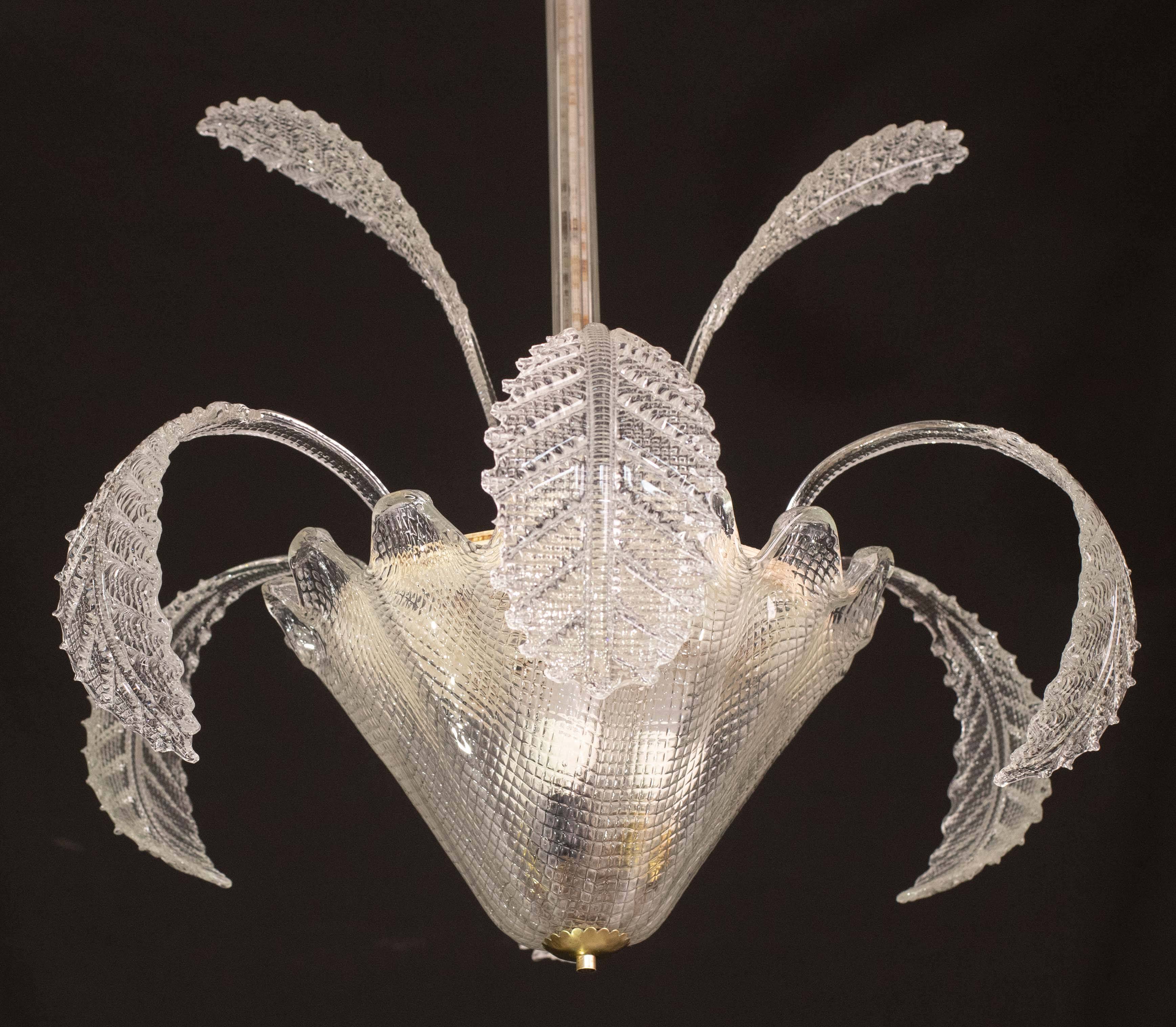 Art Decò, Barovier & Toso Chandelier, Murano Glass, 1950s