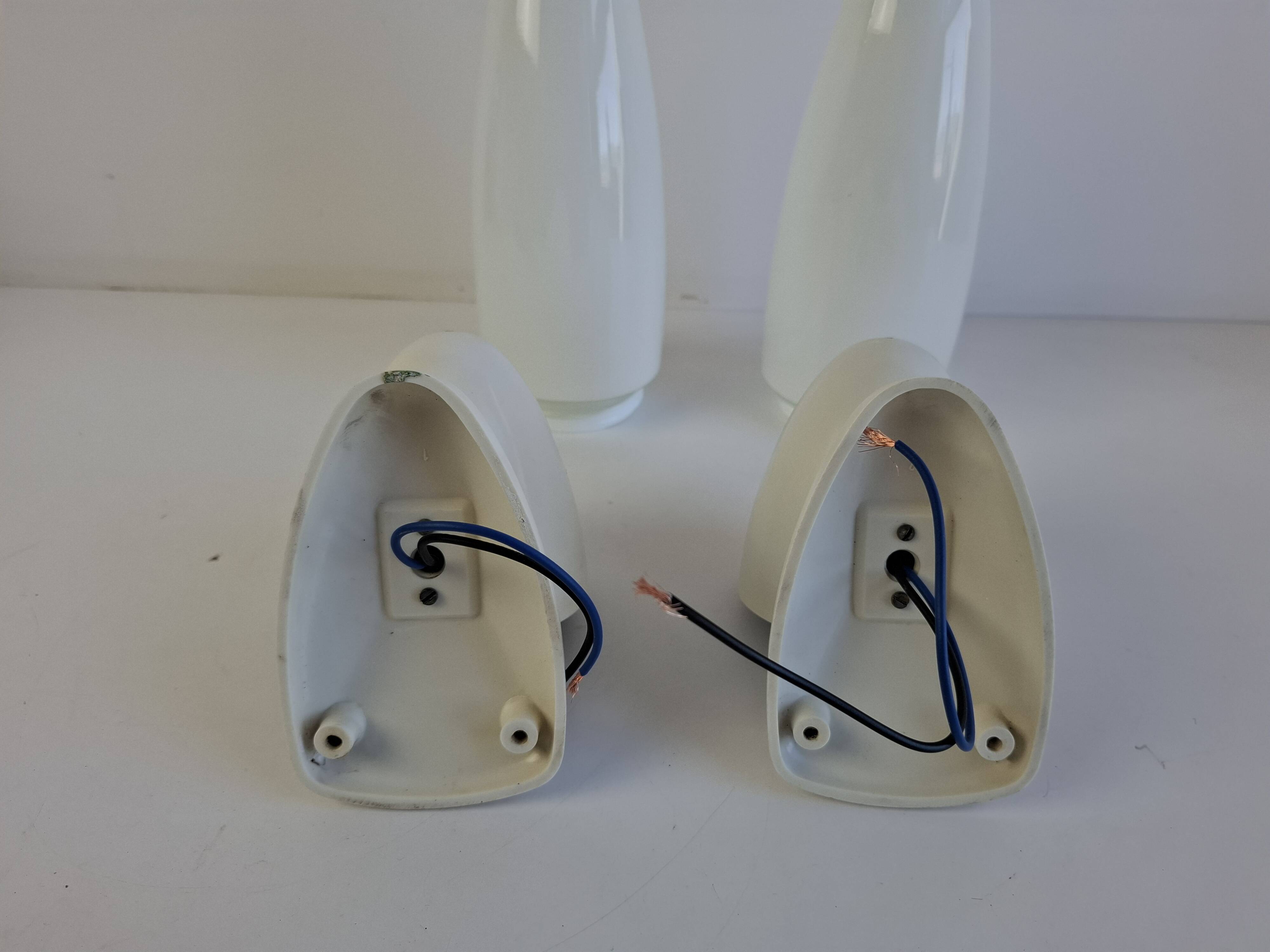 Pair of 1960s Czechoslovak Milk Glass and Bakelite Space Age Wall Sconces