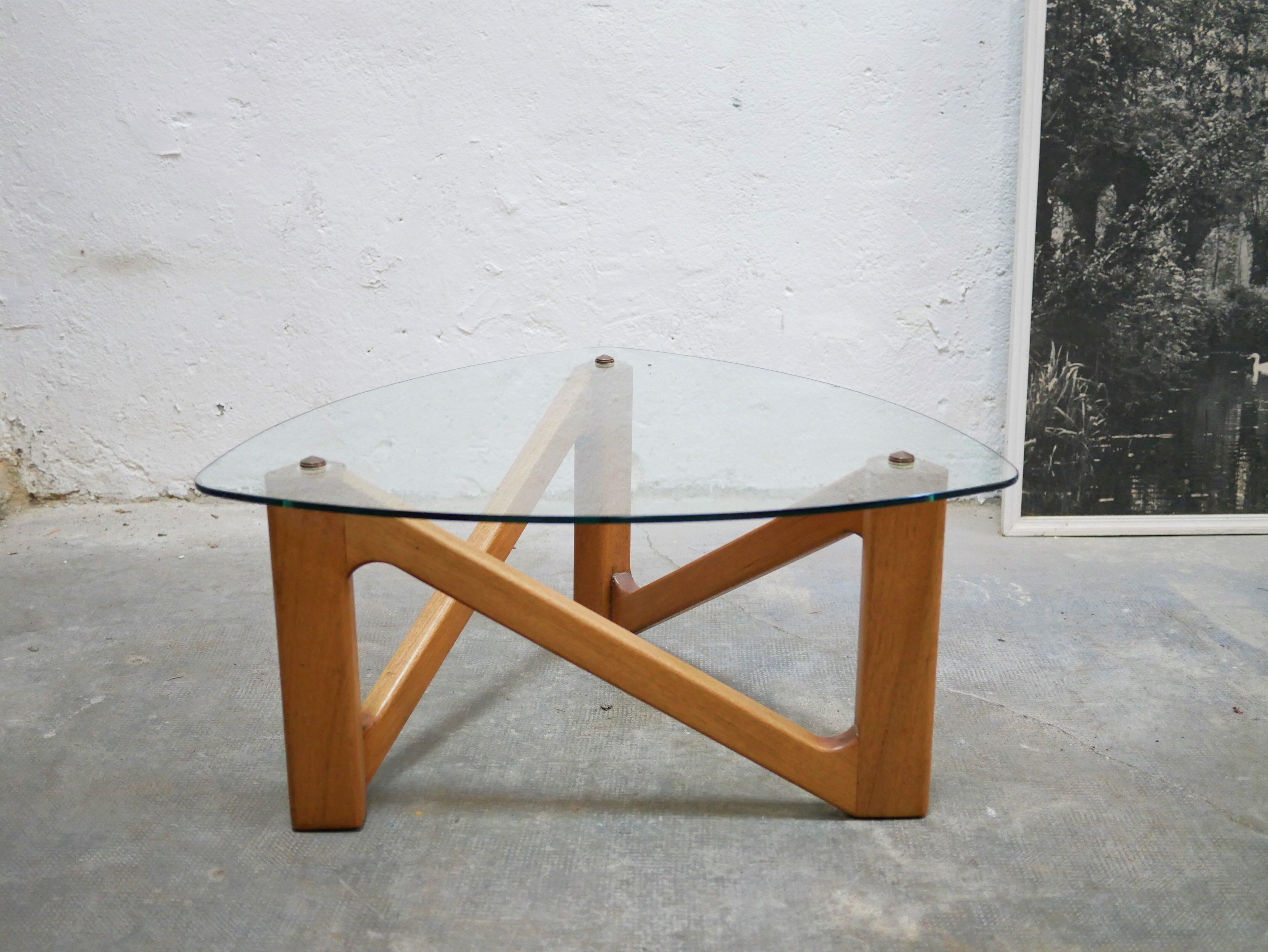 Vintage coffee table in wood and glass