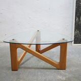 Vintage coffee table in wood and glass