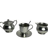 Service à café égoïste sur plateau métal argenté vers 1960