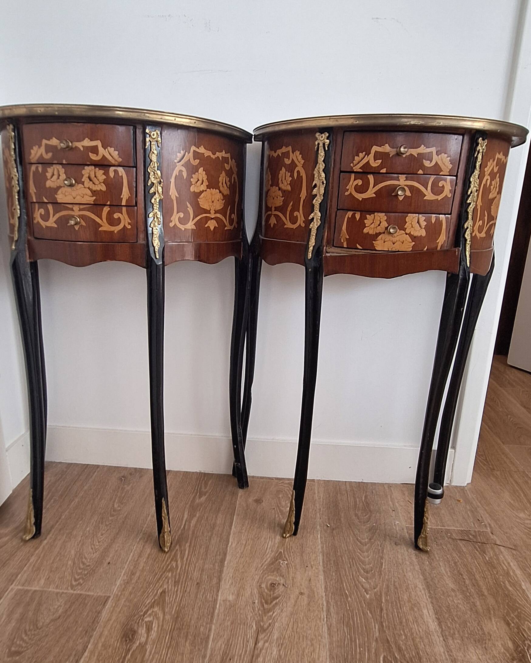 Louis XV style demi-lune consoles