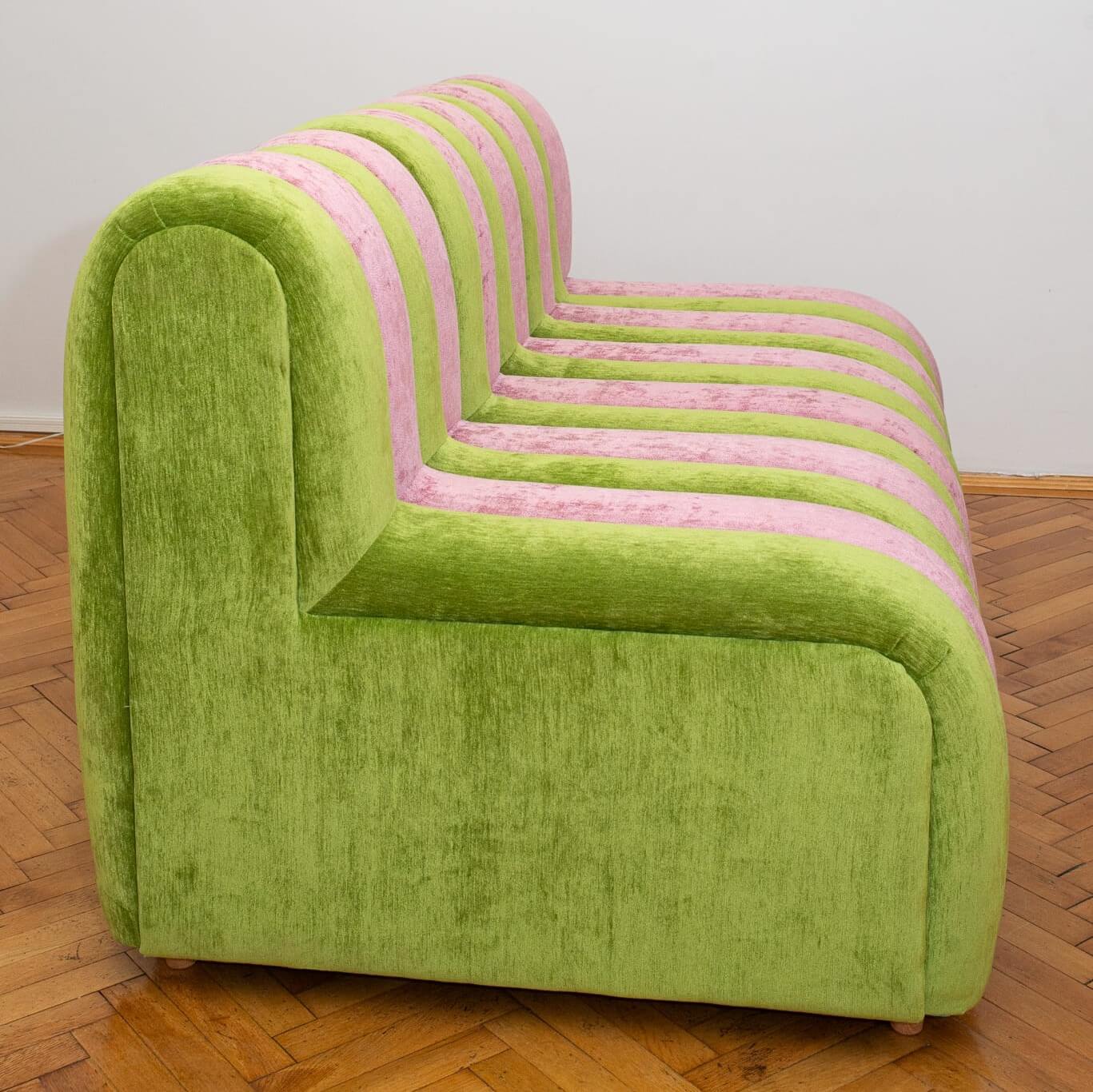 Pink and green velvet bench 2 seas