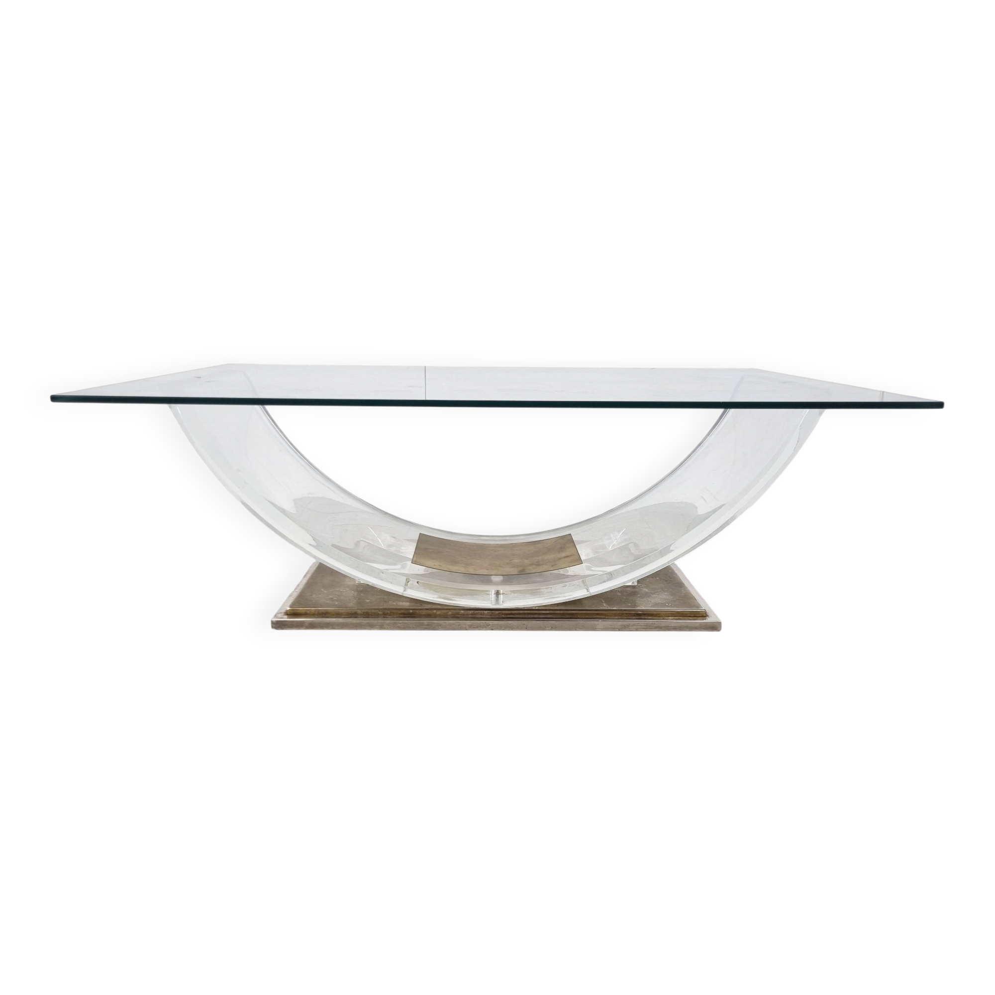 Lucite and brass arch coffee table, 1970s