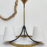 Brass chandelier and white opalines