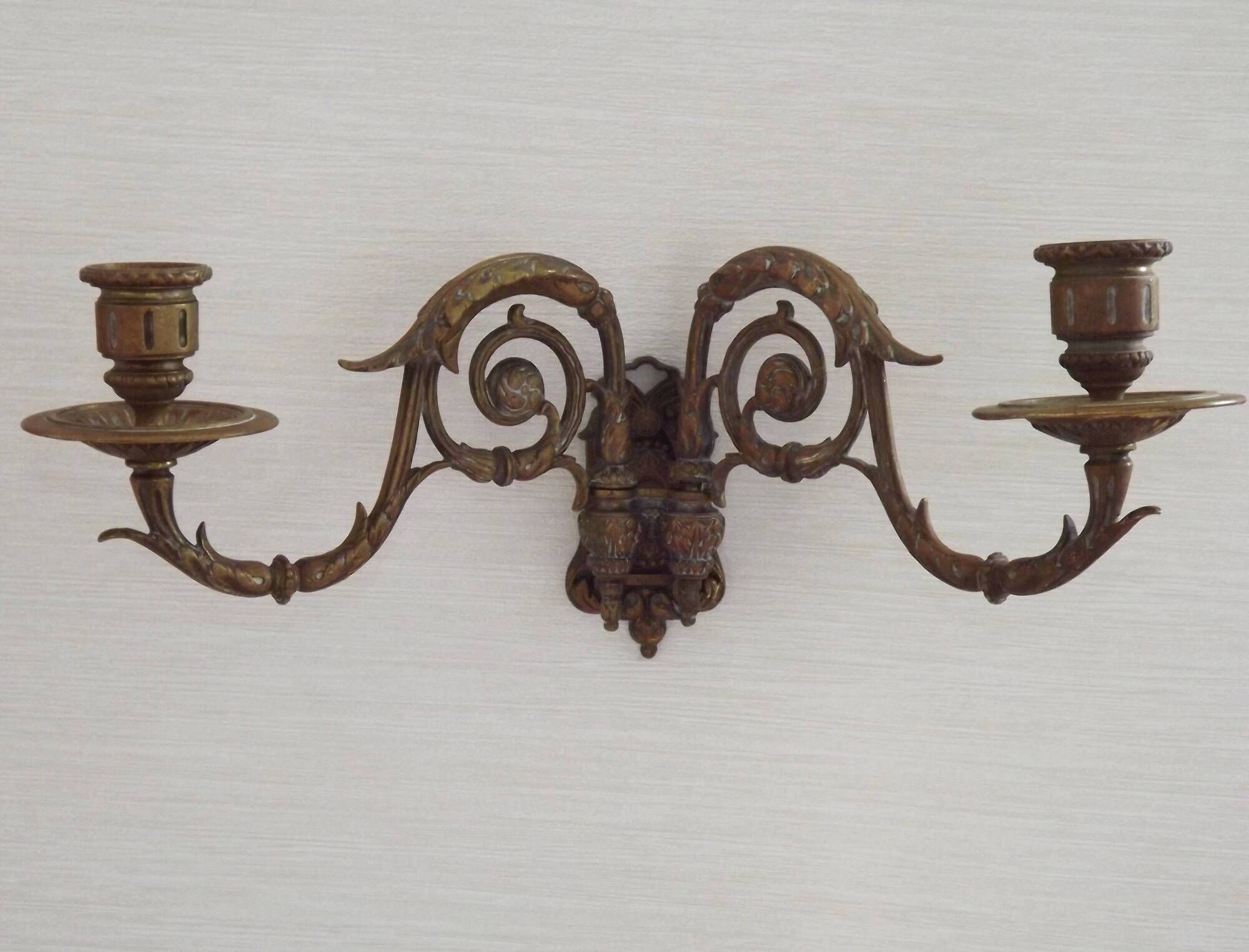 Pair of French Antique Signed GAVEAU 12 Double Piano Candle Sconces