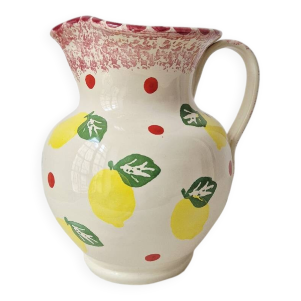 Vase/Pichet en céramique citron & pois - Vintage