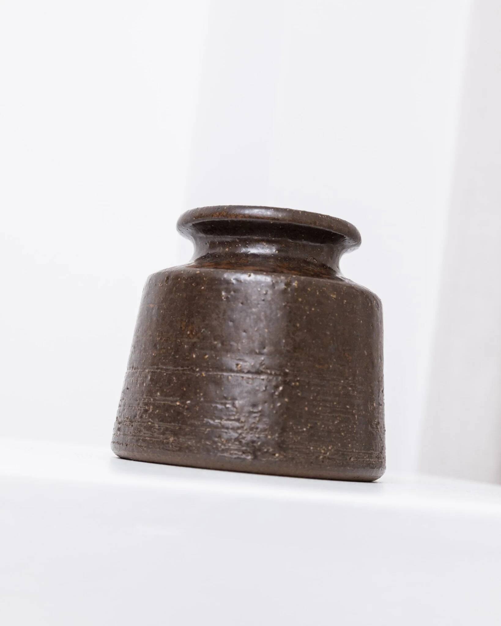 Rudi Stahl Studio Dark Brown Fireclay Stoneware Vase - Organic Mid-Century Ceramic Art, 1960s