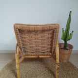 Vintage rattan and braided rope armchair