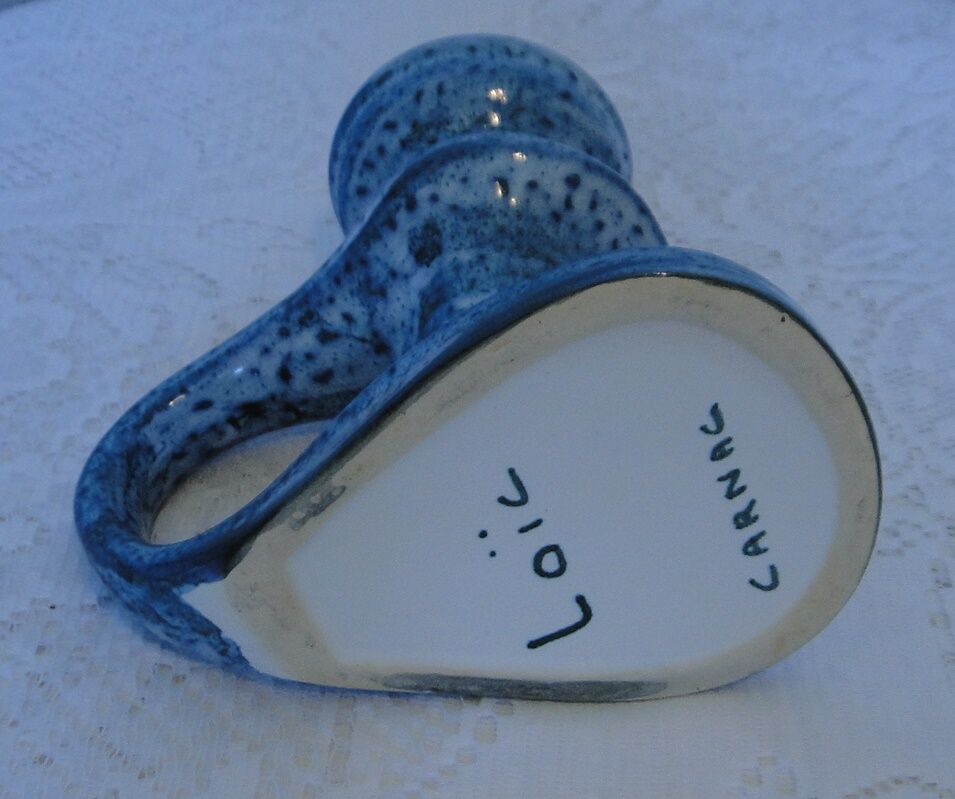 Vase with handle in turquoise blue glazed ceramic signed Loic Carnac